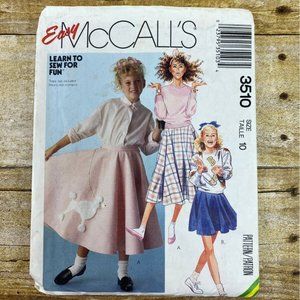 McCalls 3510 Sewing Pattern Circle Skirts Poodle 1950s Girls Size 10 Costume